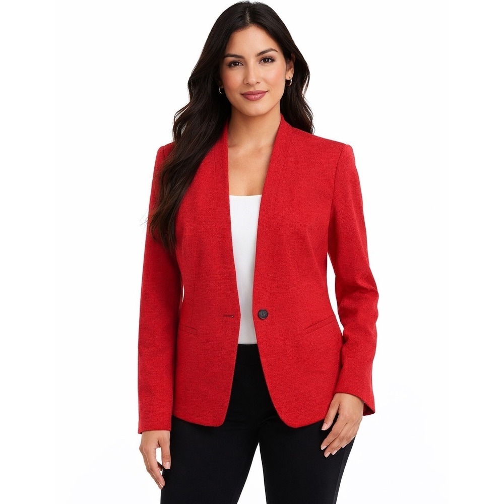 Loft‎ Red Textured Shawl Collar Single Button Blazer Jacket 6